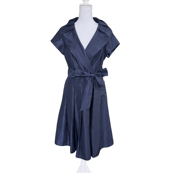 Eliza J Dresses & Skirts - Eliza J Navy Taffeta Portrait Collar Fit Flare Dress M Navy Blue Wedding